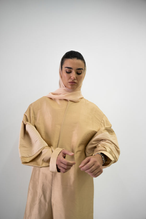 Golden Peach Oversized Sleeve Abaya