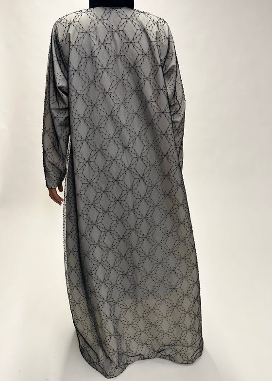 Beaded Black on White Abaya