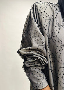  Beaded Black on White Abaya